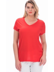 şans women`s plus size red cotton fabric v-neck blouse