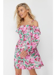 trendyol floral patterned mini woven ruffle beach dress