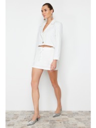 trendyol white slit detailed belted mini length woven shorts skirt