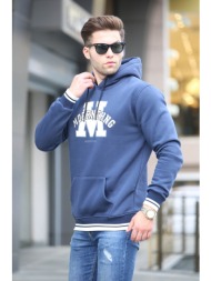 madmext navy blue embroidered hooded sweatshirt 6012