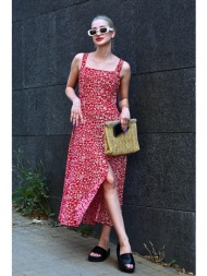 madmext red patterned slit long dress