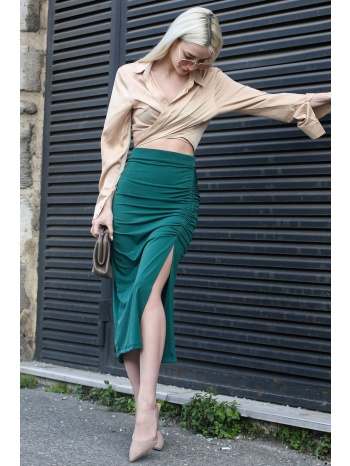 madmext green front gathered sandy fabric skirt σε προσφορά