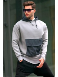 madmext men`s dyed gray kangaroo pocket hooded sweatshirt 6138