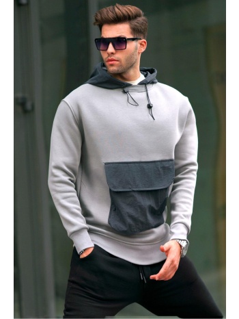 madmext men`s dyed gray kangaroo pocket hooded sweatshirt σε προσφορά