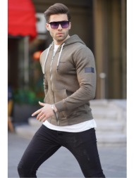 madmext men`s khaki hooded zipper sweatshirt 2155