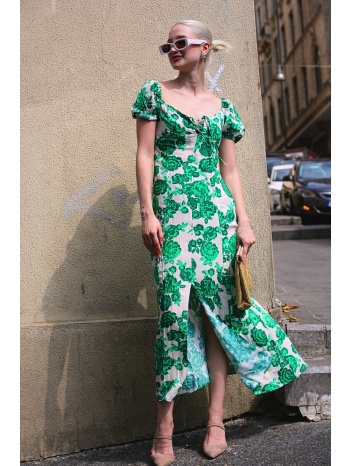 madmext green patterned slit long dress σε προσφορά