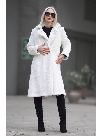 madmext white soft textured plush coat σε προσφορά
