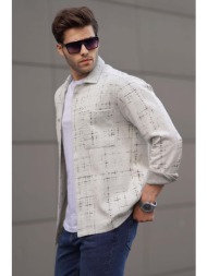 madmext gray patterned regular fit men`s shirt 6722