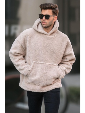 madmext men`s beige oversize plush sweatshirt 6160 σε προσφορά