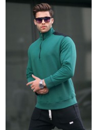madmext men`s dark green zipper collar basic sweatshirt 6157
