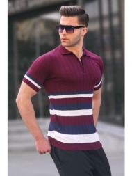 madmext striped knitwear damson polo neck t-shirt 6356