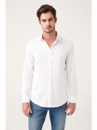 avva men`s white 100% cotton satin hidden pocket slim fit slim fit shirt