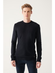 avva men`s navy blue crew neck front textured standard fit normal cut knitwear sweater