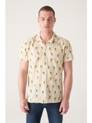 avva men`s yellow printed short sleeve cotton shirt