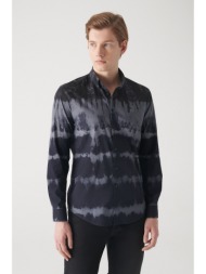 avva men`s navy blue printed buttoned collar 100% cotton slim fit slim fit shirt