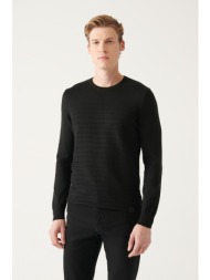 avva men`s black crew neck knit detailed cotton standard fit regular cut knitwear sweater