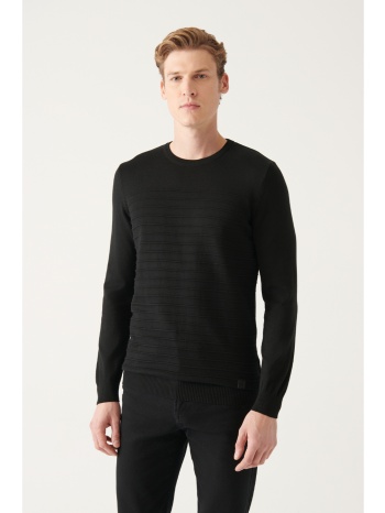 avva men`s black crew neck knit detailed cotton standard σε προσφορά