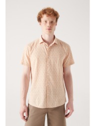 avva men`s orange geometric printed short sleeve cotton shirt
