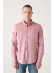 avva men`s burgundy oxford 100% cotton standard fit normal cut shirt