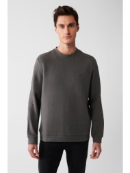 avva men`s anthracite crew neck cotton jacquard standard fit regular cut sweatshirt