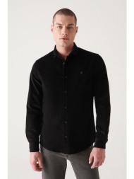 avva men`s black velvet button collar cotton slim fit slim fit shirt
