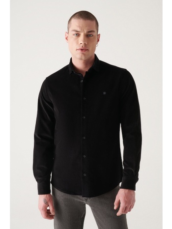 avva men`s black velvet button collar cotton slim fit slim σε προσφορά