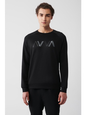 avva men`s black soft touch crew neck printed standard fit σε προσφορά