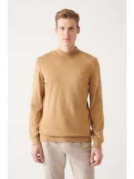 avva men`s beige half turtleneck wool blended standard fit normal cut knitwear sweater
