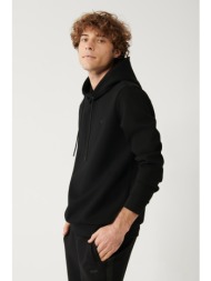 avva men`s black sweatshirt hooded flexible soft texture interlock fabric standard fit normal cut