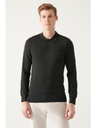 avva men`s anthracite polo neck wool blended standard fit normal cut knitwear sweater