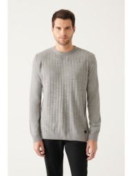 avva men`s gray crew neck front textured standard fit normal cut knitwear sweater