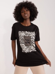 black women`s t-shirt with rhinestone appliqué