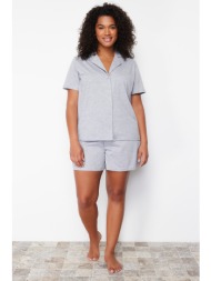 trendyol curve gray shirt collar short knitted pajamas set
