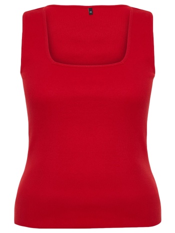 trendyol curve red square collar plain basic camisole plus