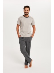 men`s pyjamas abel, short sleeves, long legs - beige/print