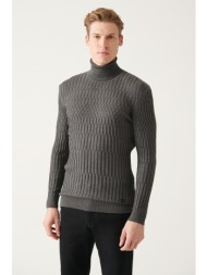 avva men`s anthracite full turtleneck knit detailed cotton slim fit slim fit knitwear sweater