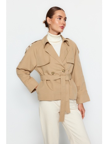trendyol beige oversize wide cut belted trench coat σε προσφορά