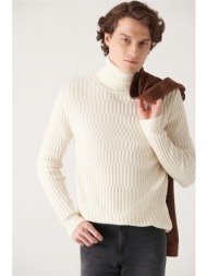 avva men`s ecru full turtleneck knit detailed cotton slim fit slim fit knitwear sweater