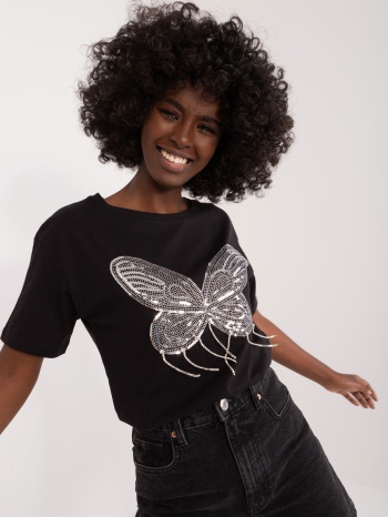 black t-shirt with butterfly-shaped appliqués σε προσφορά