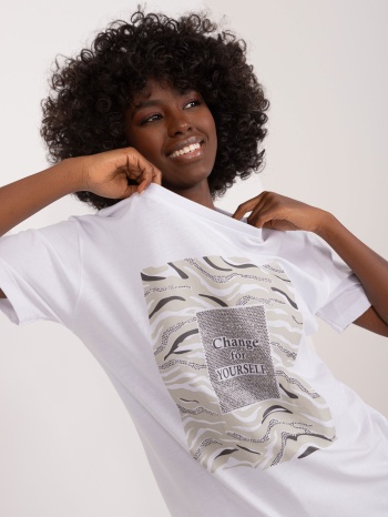 white women`s t-shirt with appliqué and print σε προσφορά
