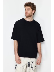 trendyol men`s black oversize textured 100% cotton t-shirt
