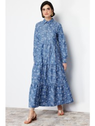 trendyol indigo cotton woven shirt dress