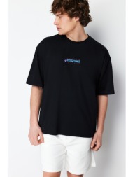 trendyol men`s black oversize/wide cut back space printed 100% cotton t-shirt