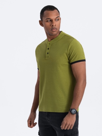 ombre men`s collarless polo shirt - olive σε προσφορά