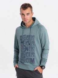 ombre men`s non-stretch kangaroo sweatshirt with hood and print - turquoise