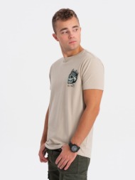 ombre men`s cotton t-shirt with chest print - beige