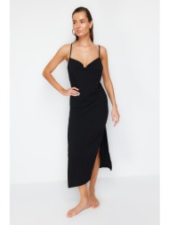 trendyol black maxi woven backless linen blend beach dress