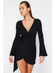 trendyol black mini woven tie-up beach dress