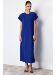 trendyol blue a-line short sleeve maxi woven dress