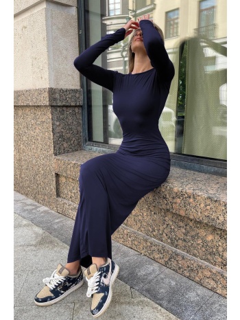 madmext navy blue basic half turtleneck long sleeve dress σε προσφορά